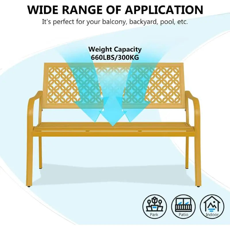 Outdoor Bench, Powder-coat Steel Frame