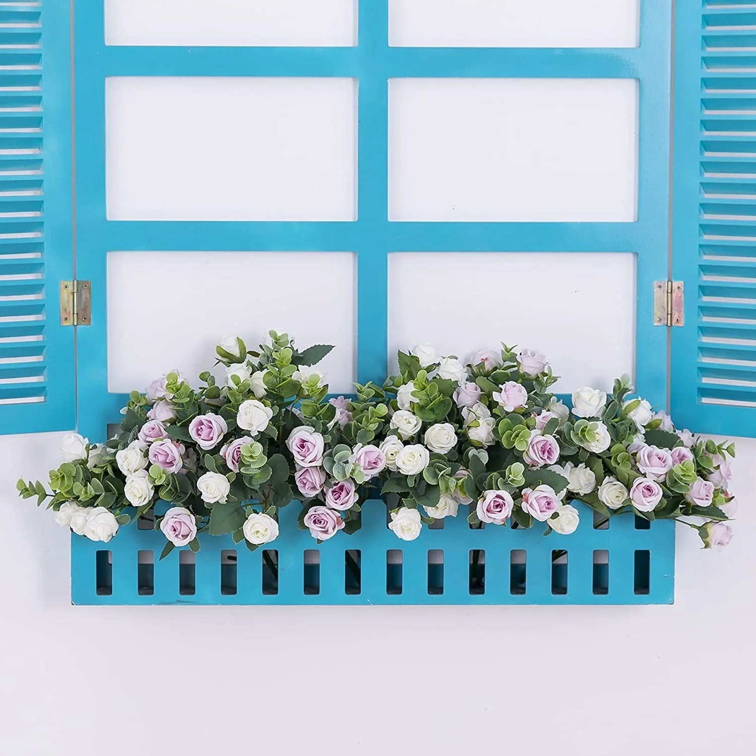 10 Heads Artificial Flower Silk Rose white Eucalyptus leaves