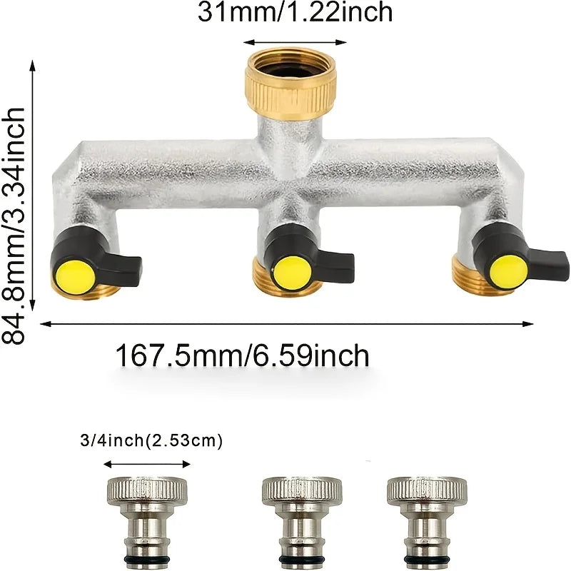 Hose Splitter, 2/3 Way Heavy Duty Brass Garden Hose Splitter, Outdoor Faucet Splitter, for 3/4" Hose Connector