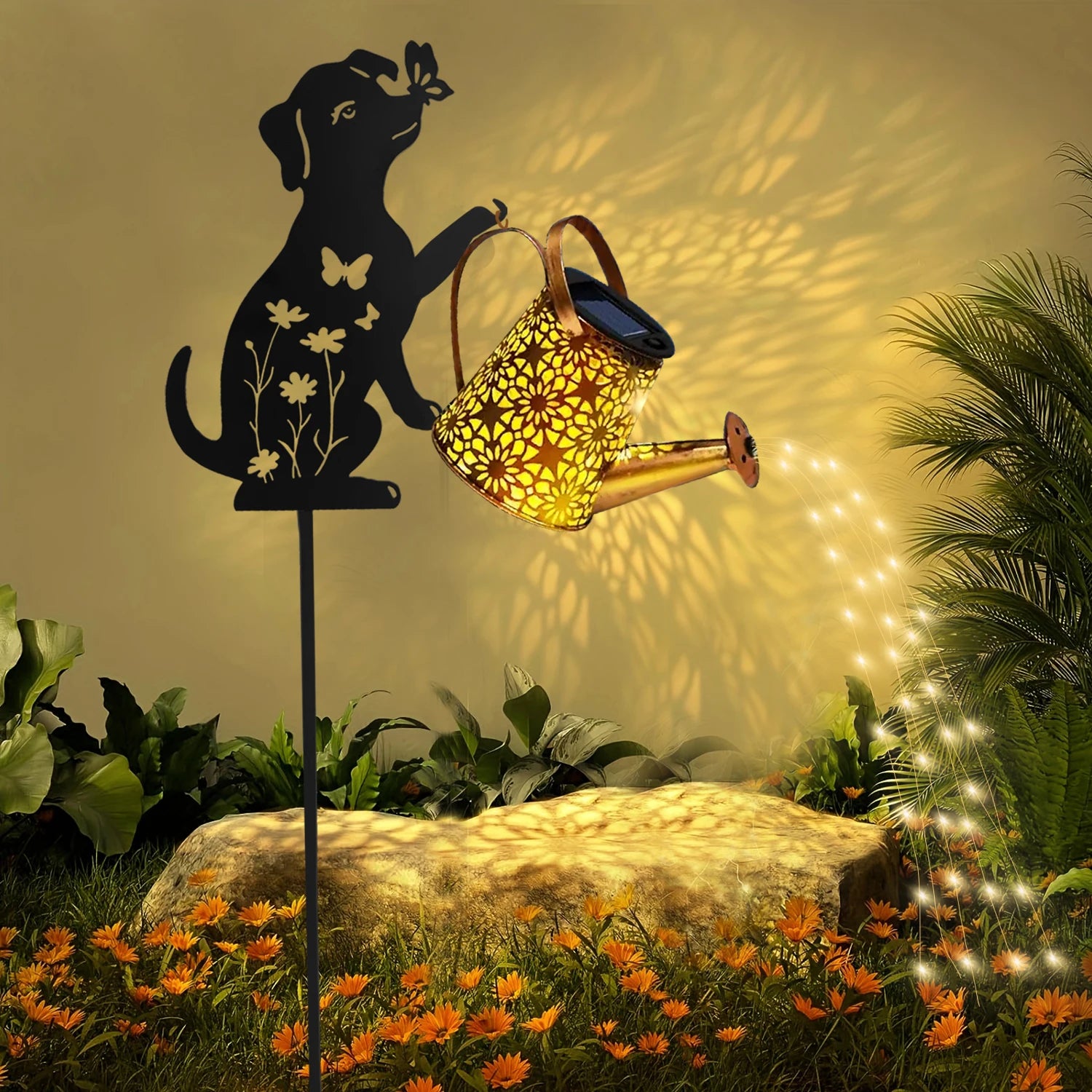 1 Outdoor Solar Cat/Dog Silhouette Watering Can Light