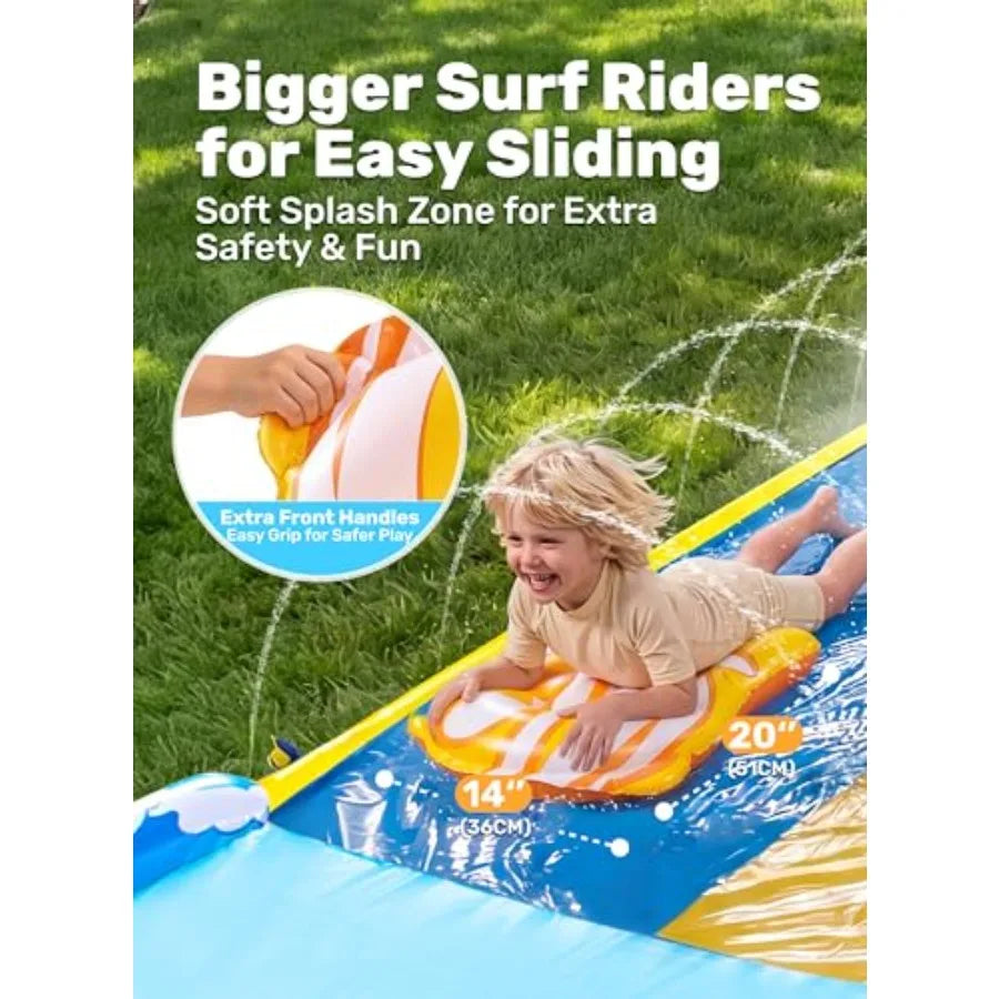 22.5ft x 82in Waves Triple Lawn Water Slide, Heavy duty