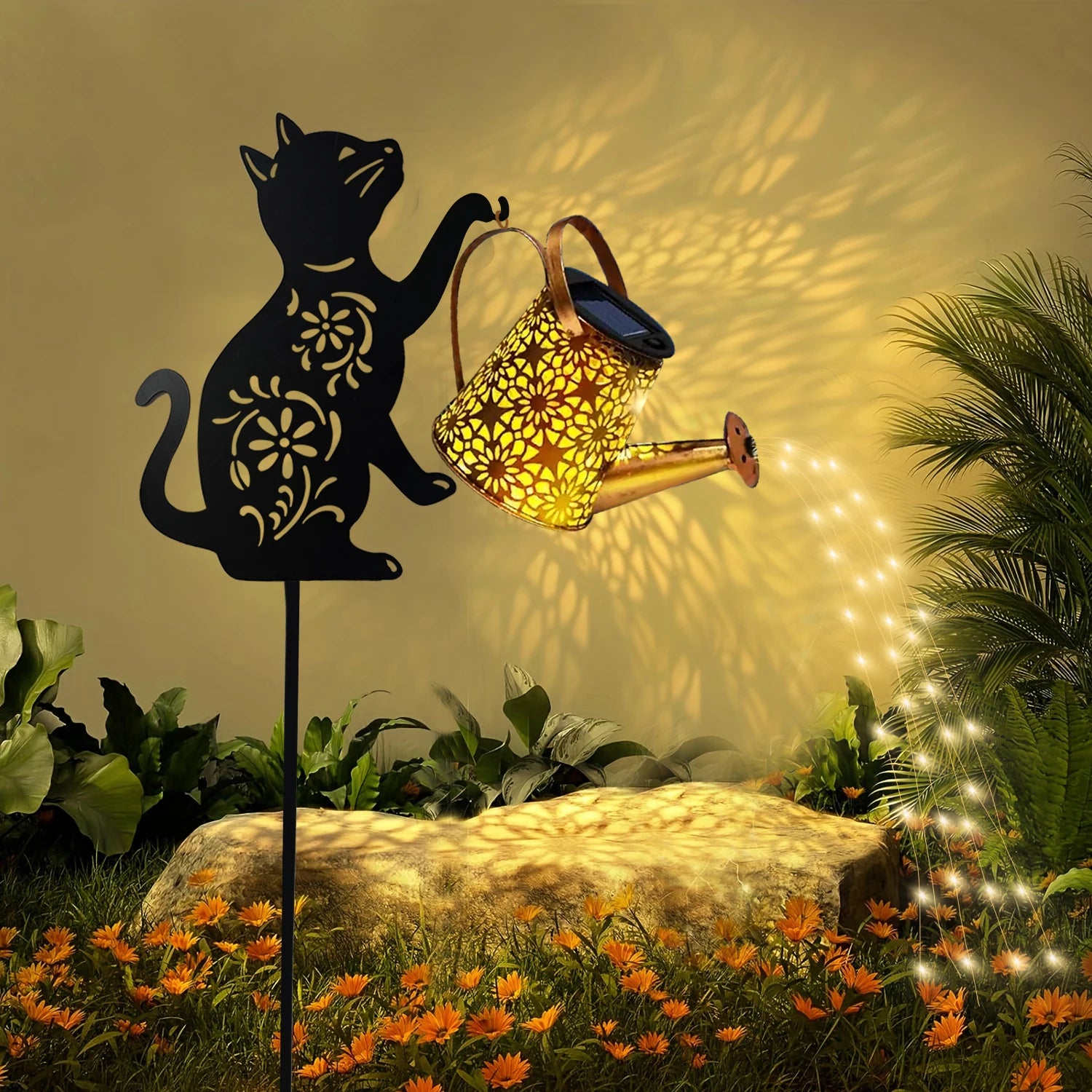 1 Outdoor Solar Cat/Dog Silhouette Watering Can Light
