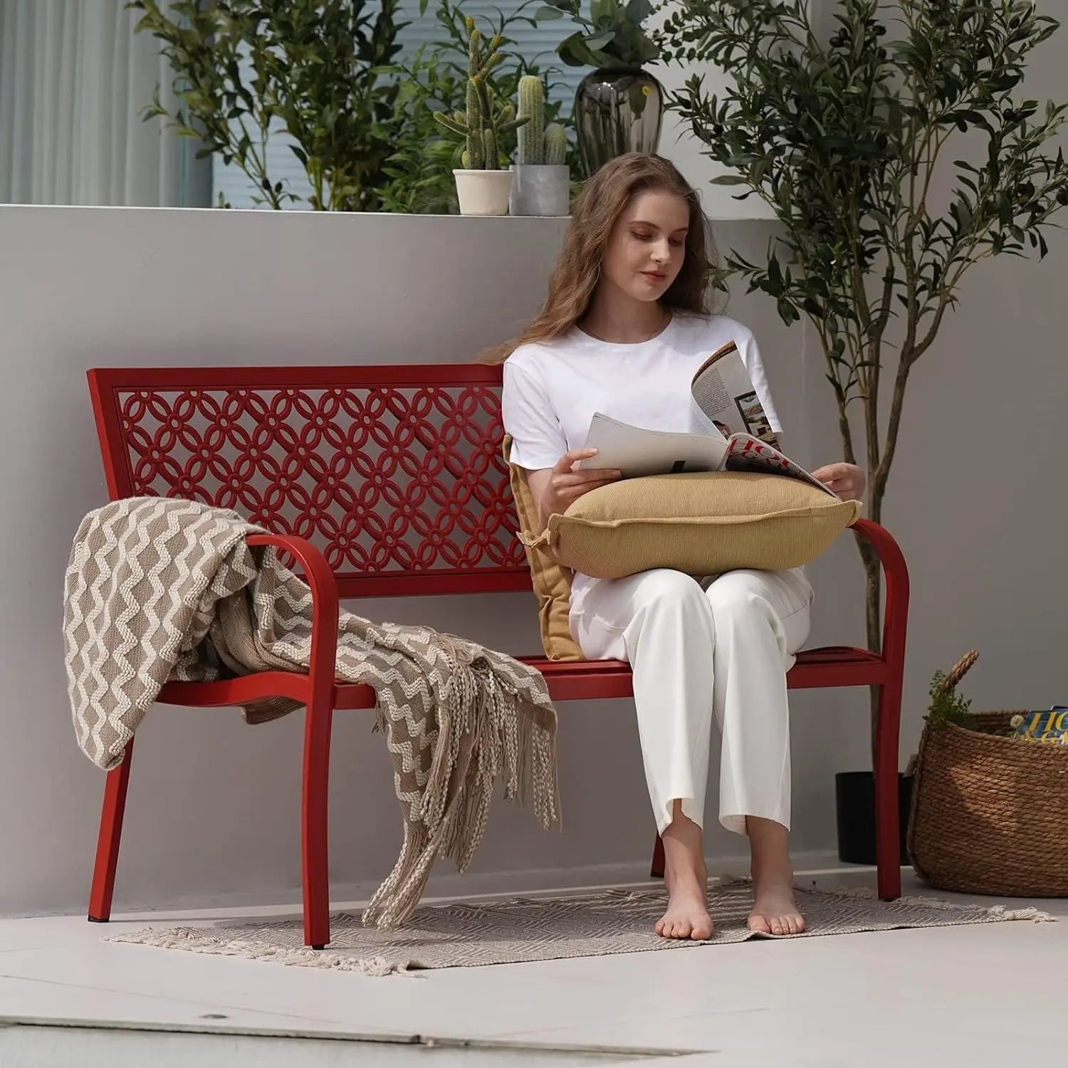 Outdoor Bench, Powder-coat Steel Frame