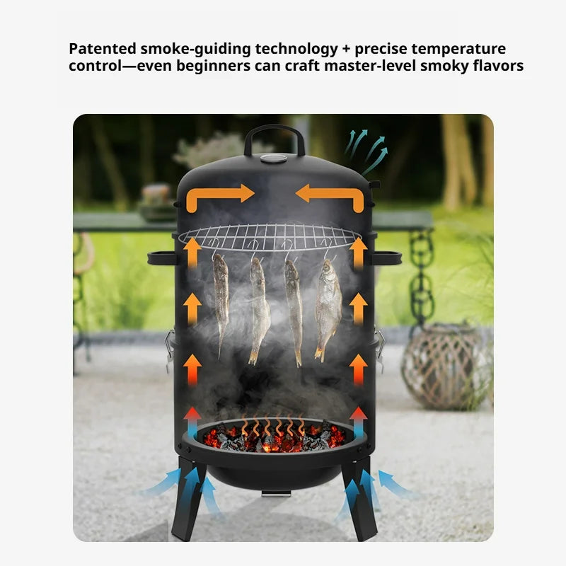 3-Tier Charcoal Smoker Grill, Portable