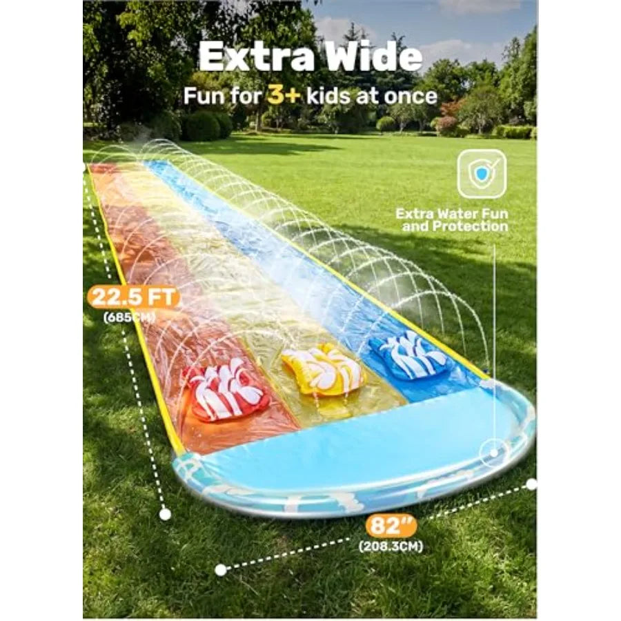 22.5ft x 82in Waves Triple Lawn Water Slide, Heavy duty