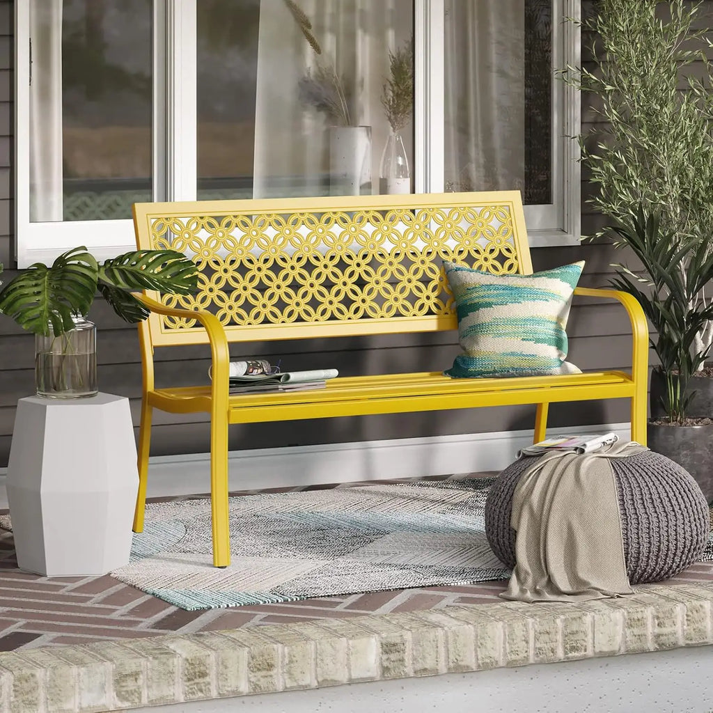 Outdoor Bench, Powder-coat Steel Frame