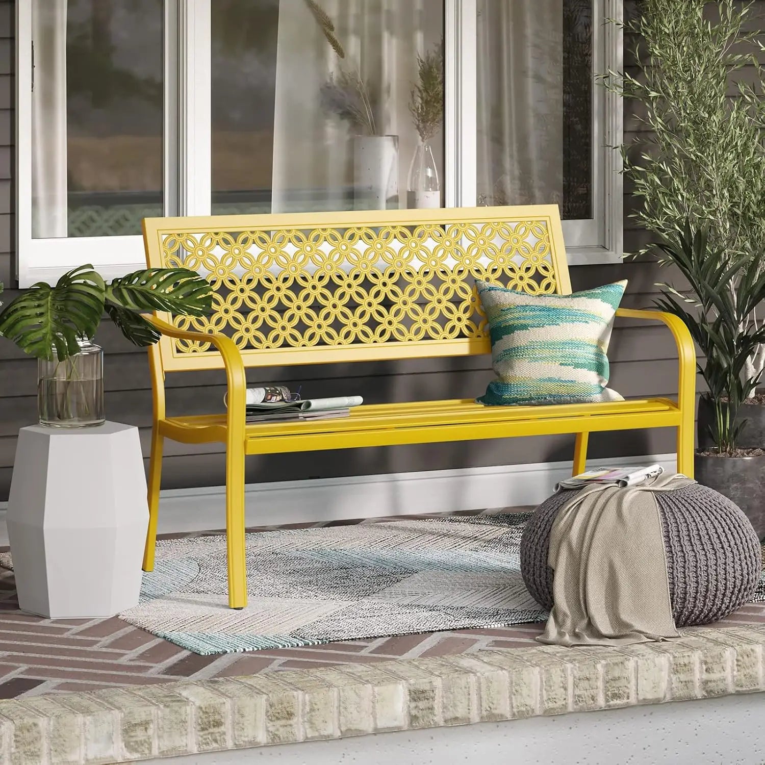 Outdoor Bench, Powder-coat Steel Frame