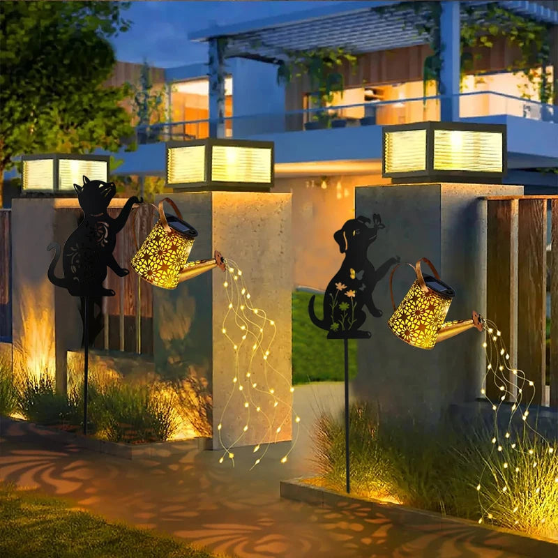 1 Outdoor Solar Cat/Dog Silhouette Watering Can Light