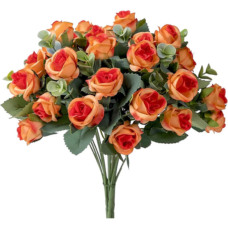 10 Heads Artificial Flower Silk Rose white Eucalyptus leaves