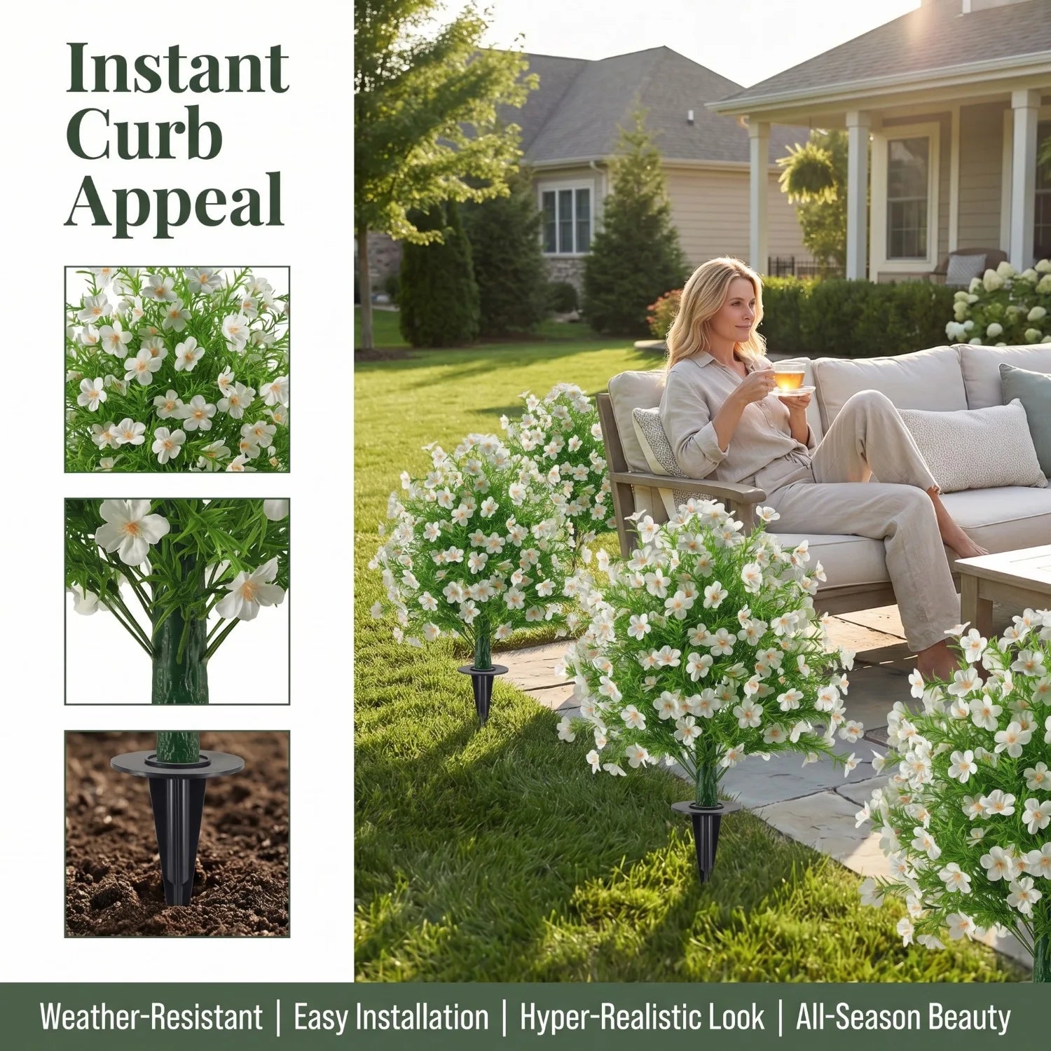 Outdoor Artificial Flowers with Stake, Greenery
