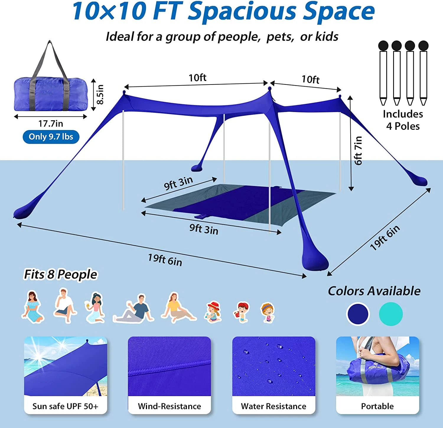 10x10 FT Family Beach Tent Sunshade